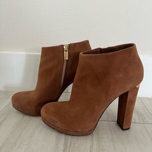 Michael Kors Haven suede brown high heel booties, size 8